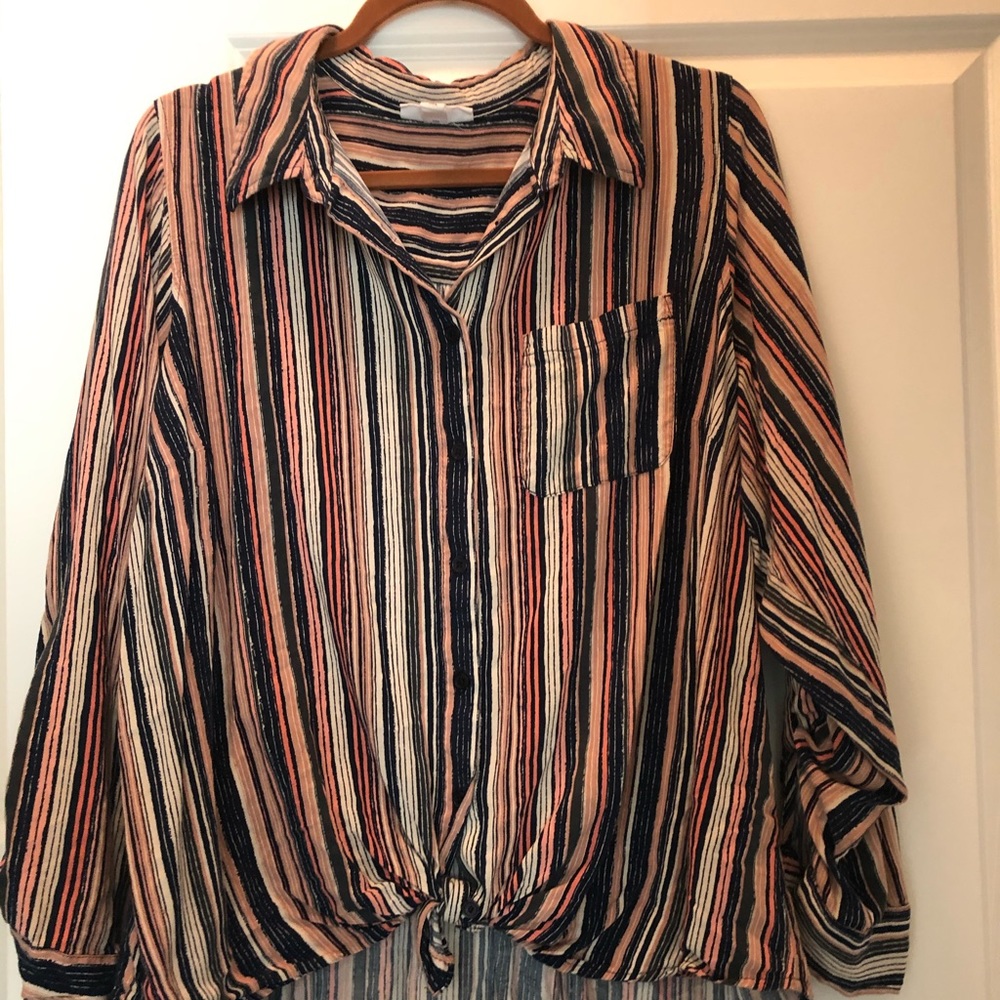 Button down and tie front shirt